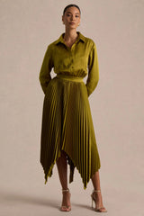 Naxos | Olive Satin Maxi Shirt Dress