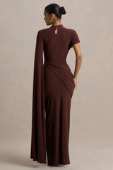 Tropic | Brown High-Neck Maxi With Long Cape Sleeve