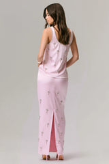 Lena | Pink Satin Embellished Maxi Skirt