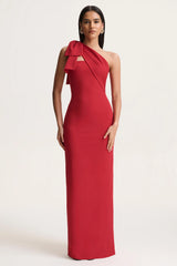 Adara | Red Asymmetric-Neck Maxi Dress With Bow-Detail
