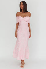 Fairytales Off-Shoulder Jacquard Maxi Dress Pink
