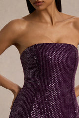 Luciana | Purple Embellished Bandeau Maxi Dress