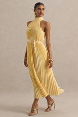 Tulip | Lemon Pleated High-Neck Midi Dress