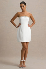 Bobbie | White Embellished Bandeau Mini Dress