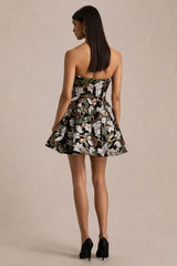 Sparky | Black And Bronze Floral Embellished Bandeau-Neck Mini Dress