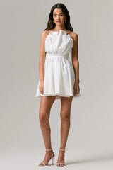 Distinguished | White Asymmetric Ruffled Mini Dress