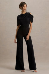 My Destiny | Black Asymmetric Draped Jumpsuit