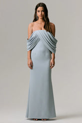 Serene | Powder Blue Draped Bardot Maxi Dress