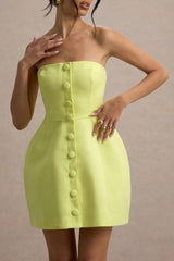 Anniston | Lemon Bandeau Tailored Button Mini Dress
