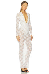 Long Sleeve V-Halter Column Dress