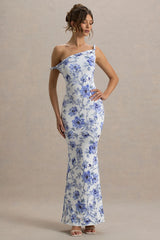 Lita | Blue Floral Twisted Asymmetric Maxi Dress