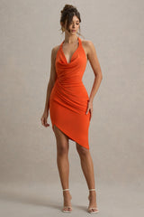 Vivia | Orange Plunge-Neck Ruched Mini Dress