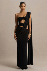 Nebula | Black Bandeau Maxi Dress With Body Cut-Out Details