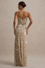Gemini | Floral Sequin Hand-Embellished Strappy Maxi Dress