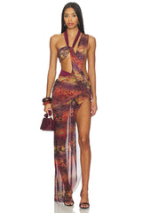 Asymmetric Draped Maxi Dress