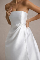 Universe | White Bandeau Split Puff-Skirt Maxi Dress