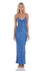 Satin Back Tie Maxi Dress in Royal Blue