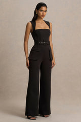 Solice | Black Square-Neck Tailored Jumpsuit