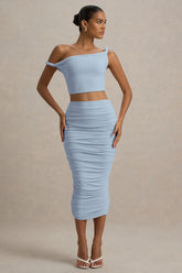 Lively | Powder Blue Ruched Midi Skirt
