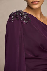 Solace | Dark Plum Asymmetric-Neck Maxi Dress With Front-High Split