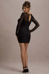 Ruchi | Black Sheer Mini Dress With Corsage Detail