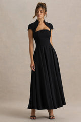 Scarlett | Black Asymmetric-Neck Maxi Dress