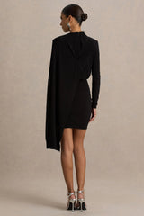 Celeste | Black Long-Sleeve Mini Dress With Cape Sleeve
