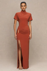 Arlena | Red High-Neck Wrapped Maxi Dress