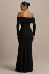Everlasting | Black Bardot-Neck Maxi Dress With Drop Waist