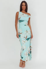 Raphaella Asymmetric Neckline Split Maxi Dress Magnolia Mint