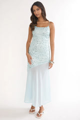 Gilded Dream Chiffon Hem Maxi Dress Sequin Sage