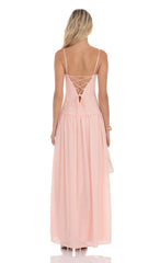 Plaid Drop Waist Maxi Dress in Pink