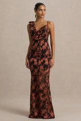 Mar | Black And Rust Cowl-Neckline Maxi Dress