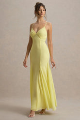 Massie | Lemon Chiffon Strappy Maxi Dress With Volume Hem