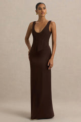 Morgan | Brown Satin Corset Maxi Dress