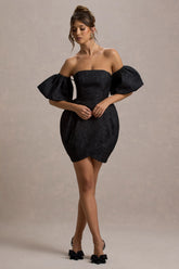 Ramone | Black Bardot Mini Dress With Tulip Hem