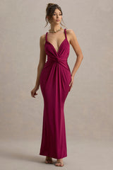 Santez | Dark Cherry Twisted Plunge-Neck Maxi Dress