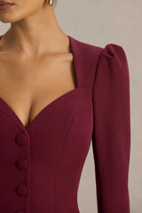 Carmen | Burgundy Sweetheart-Neck Tailored Mini Dress