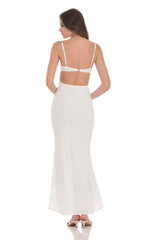 Textured Floral Maxi Dress in White