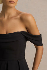 Cosima | Black Bardot-Neck Midi Dress