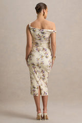 Salome | Lemon Floral Print Floral Print Twisted Asymmetric Maternity Midi Dress