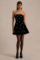 Beloved | Burgundy Velvet Hand-Embellished Square-Neck Mini Dress