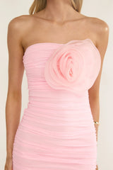 She Just Knows Ruched Flower Bust Maxi Dress Pink