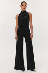 Asha | Black High-Neck Jumpsuit With Ruched Detail