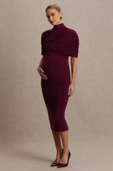 Augustina | Burgundy Maternity Midi Dress With Cape