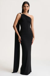 Mandy | Black Asymmetric-Neck Maxi Dress