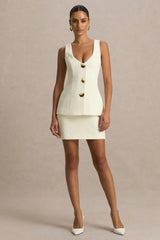 Angel | Cream Square-Neck Tailored Mini Dress With Drop-Waist