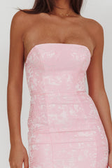 Corin Strapless High-Low Hem Maxi Dress Jacquard Pink