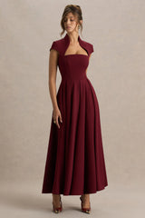Scarlett | Burgundy Asymmetric-Neck Maxi Dress