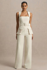 Solice | Cream Square-Neck Tailored Jumpsuit